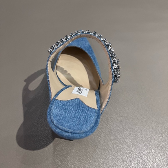 Jimmy Choo Bing 100 Crystal Embellished Strap Denim Mule Heels - Picture 5 of 6